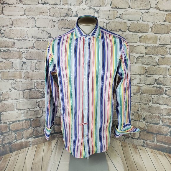 Thomas PINK Dress Shirt Size 16 34 1/2 Rainbow - Picture 1 of 11